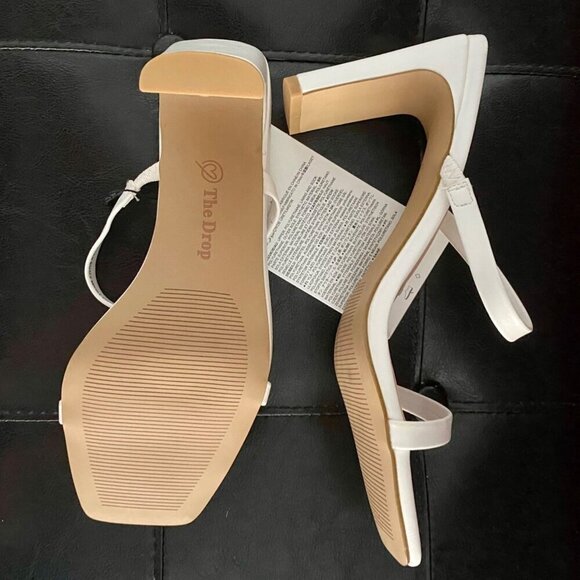 The Drop Avery Square Toe Two Strap High Heeled Sandal White Size 6.5 NEW - Picture 7 of 13